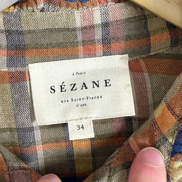 Sezane Coline Shirt Folk Check Print Size 34 French US 2 Western Ruffle Plaid - Picture 4 of 16